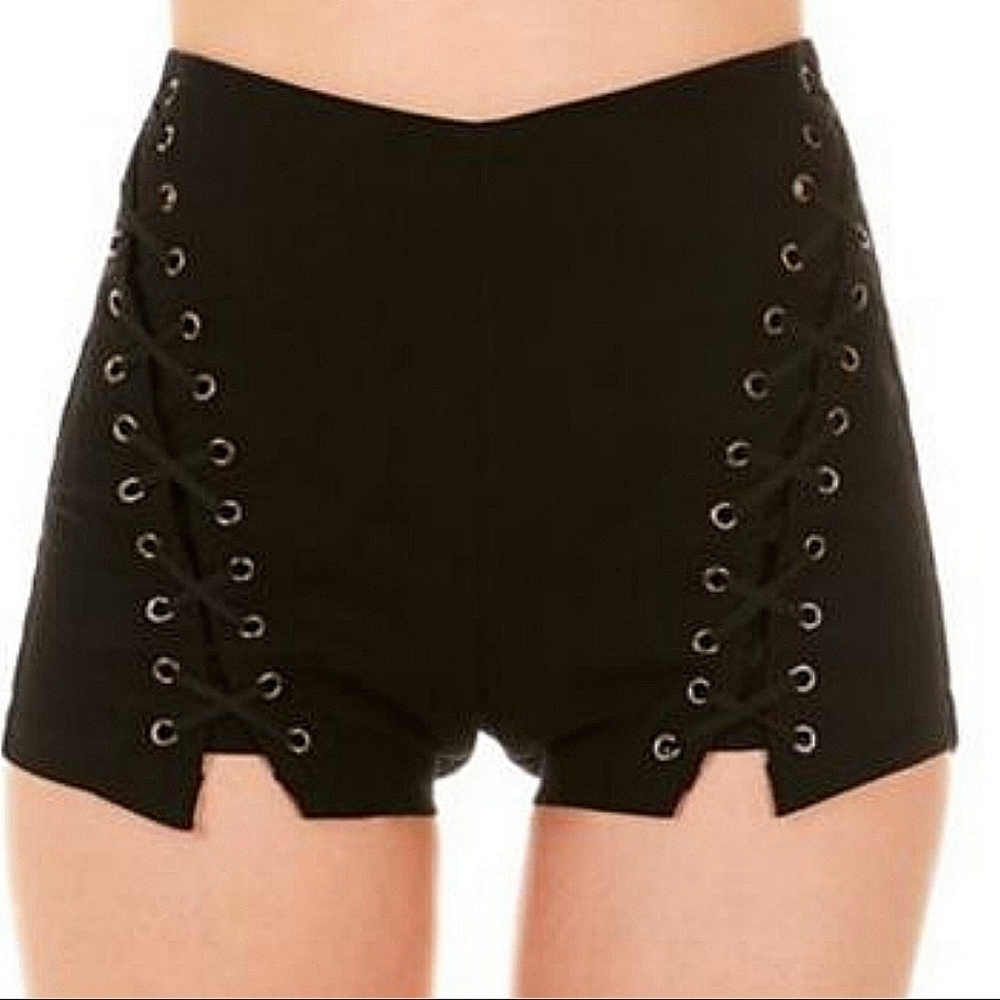 NWT Spirit Women's Black Cross Bandage Front lace up High Waist Short Size Large